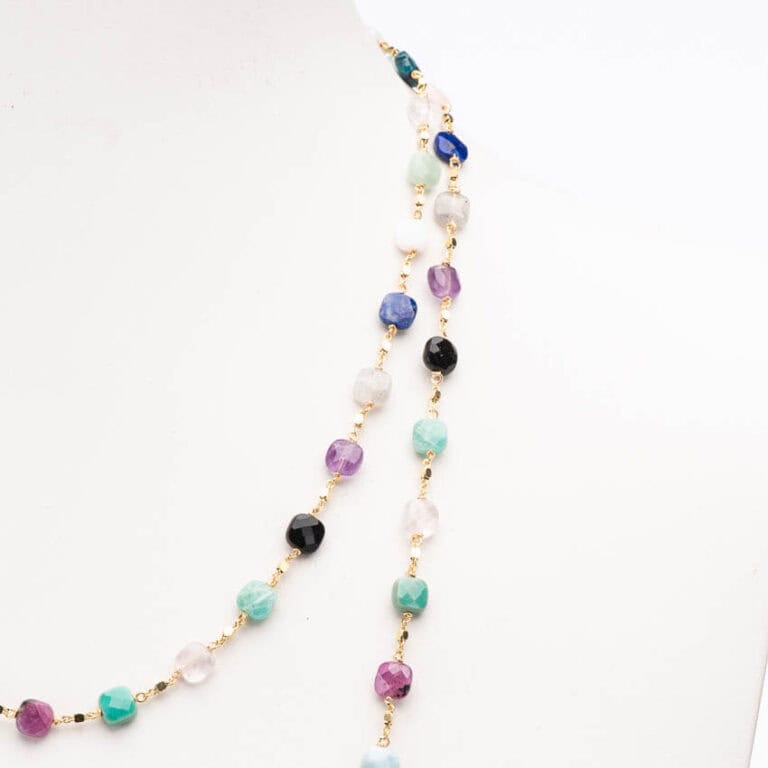 Collana lunga argento dorato pietre dure multicolor 2
