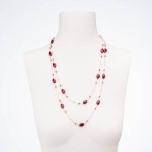Collana lunga argento rosè zirconi quarzo granato 1