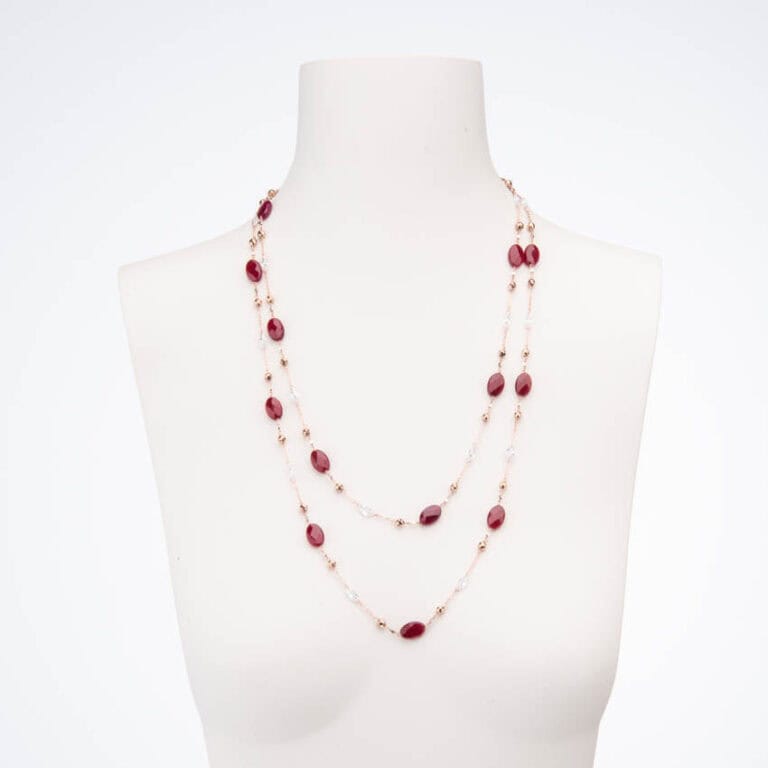 Collana lunga argento rosè zirconi quarzo granato 1