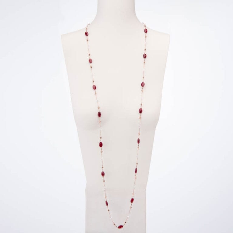 Collana lunga argento rosè zirconi quarzo granato 2