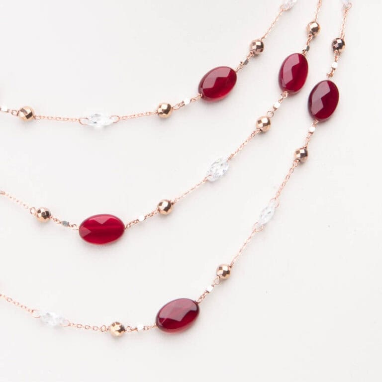 Collana lunga argento rosè zirconi quarzo granato 3
