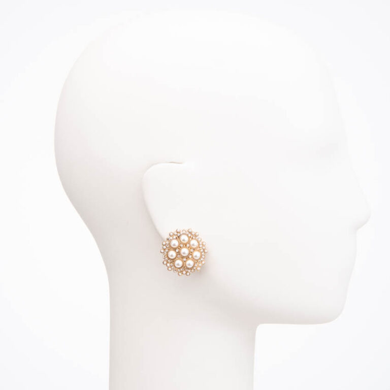 Orecchini clip bottone oro perle 2