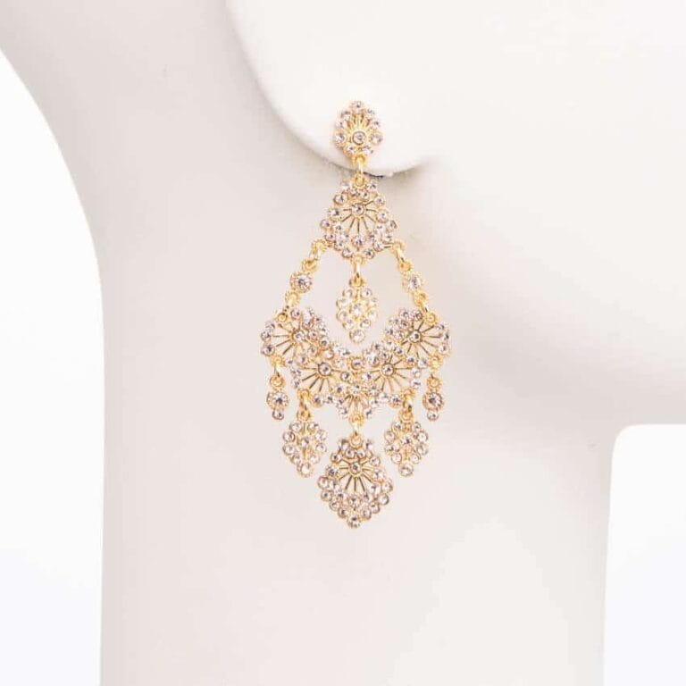 Orecchini perno pendenti chandelier oro cristalli 3