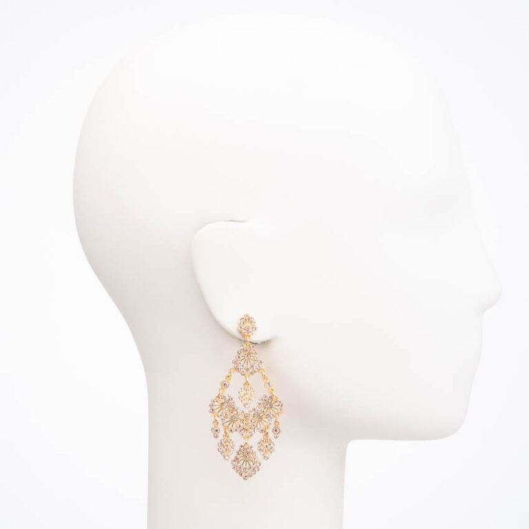 Orecchini perno pendenti chandelier oro cristalli 4