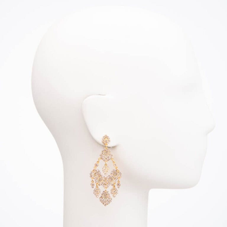 Orecchini perno pendenti chandelier oro cristalli 4