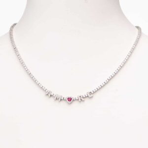 Collana girocollo argento tennis centrale amore cuore rosso 1
