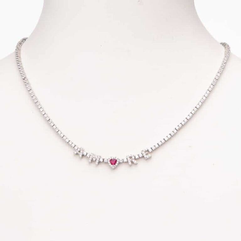 Collana girocollo argento tennis centrale amore cuore rosso 1