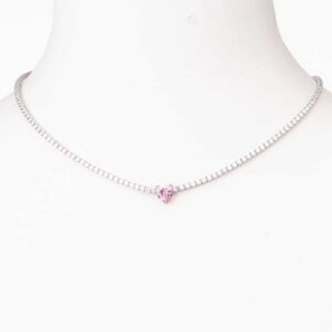 Collana girocollo argento tennis centrale cuore rosa