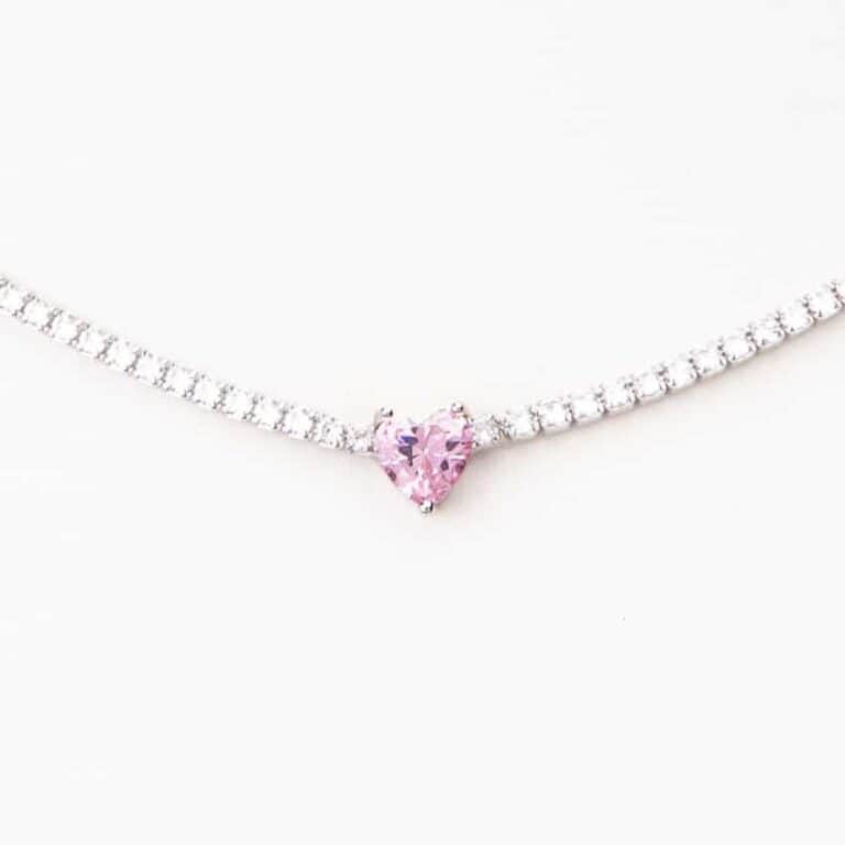 Collana girocollo argento tennis centrale cuore rosa 2