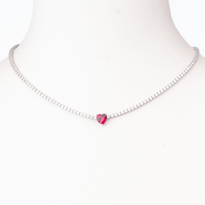 Collana girocollo argento tennis centrale amore cuore rosso - Chic Ad Hoc