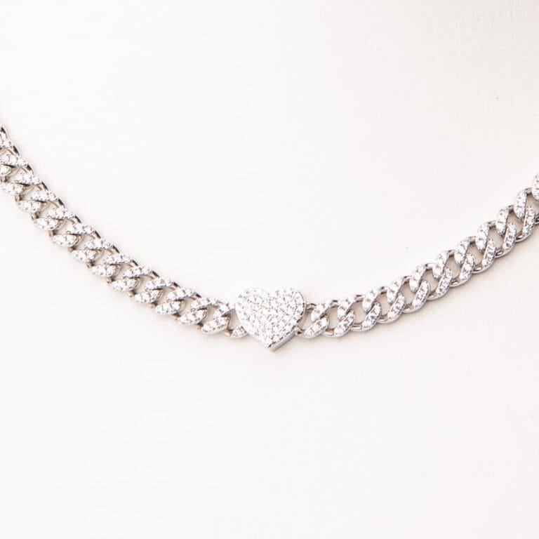 Collana girocollo groumette argento zirconi centrale cuore 2
