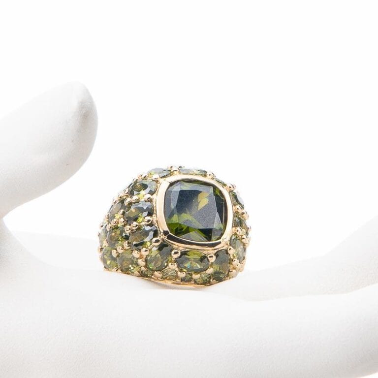 Anello fascia bombata argento oro zirconi verde tormalina