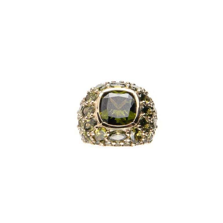 Anello fascia bombata argento oro zirconi verde tormalina 3