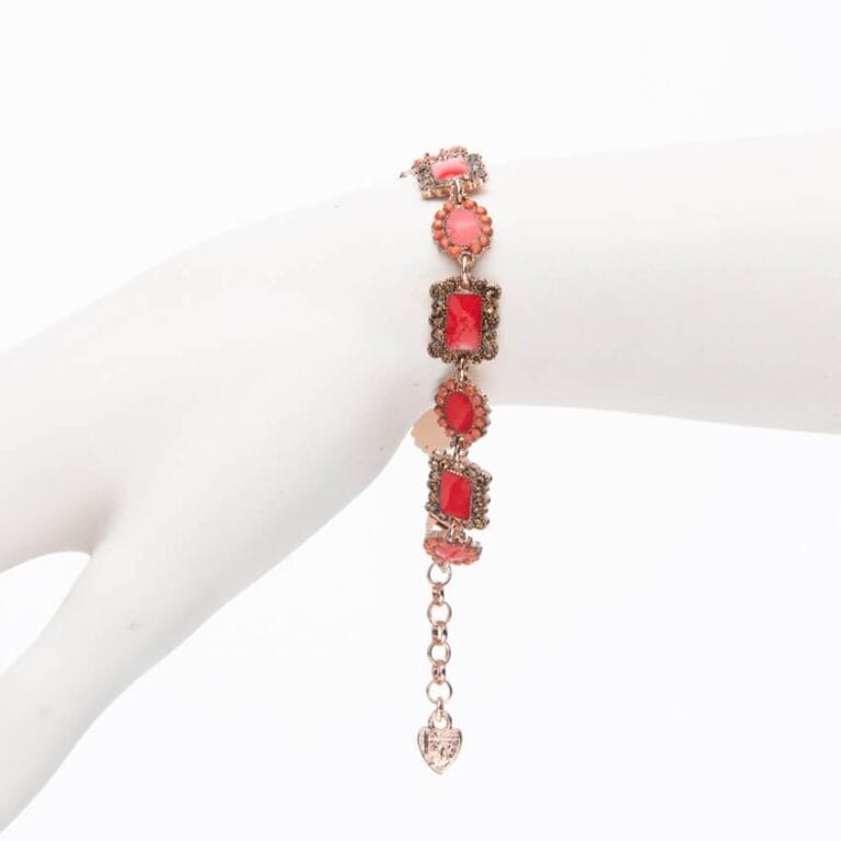 Braccialetto modello Art Deco oro rosa rosso corallo