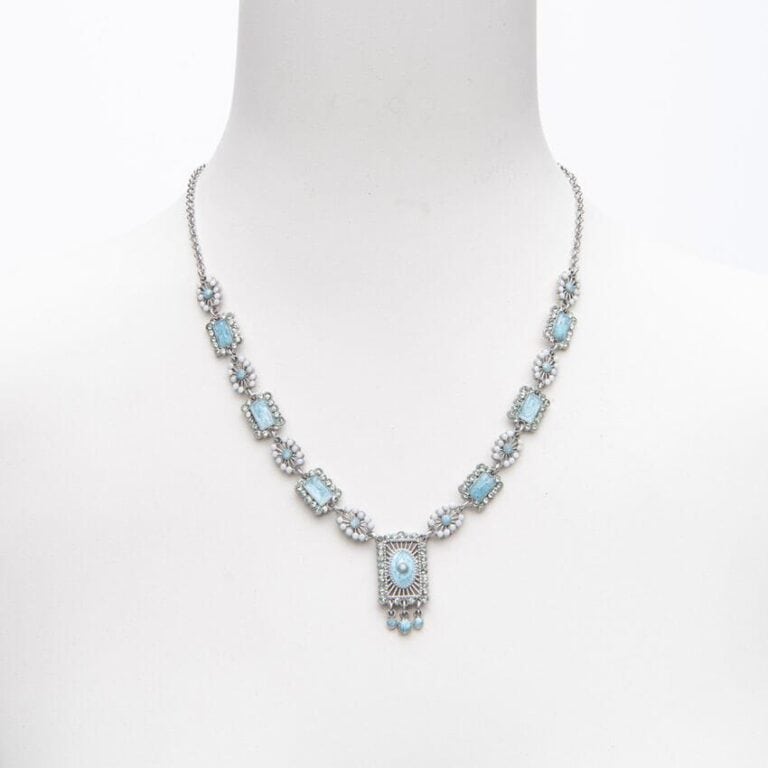 Collana girocollo modello art deco argento azzurro polvere