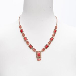 Collana girocollo modello art deco oro rosa rosso corallo