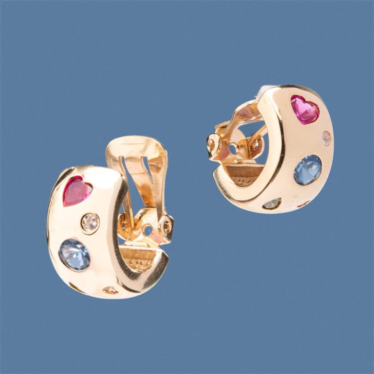 Orecchini clip lobo mezzo cerchio oro pietre multicolor 2
