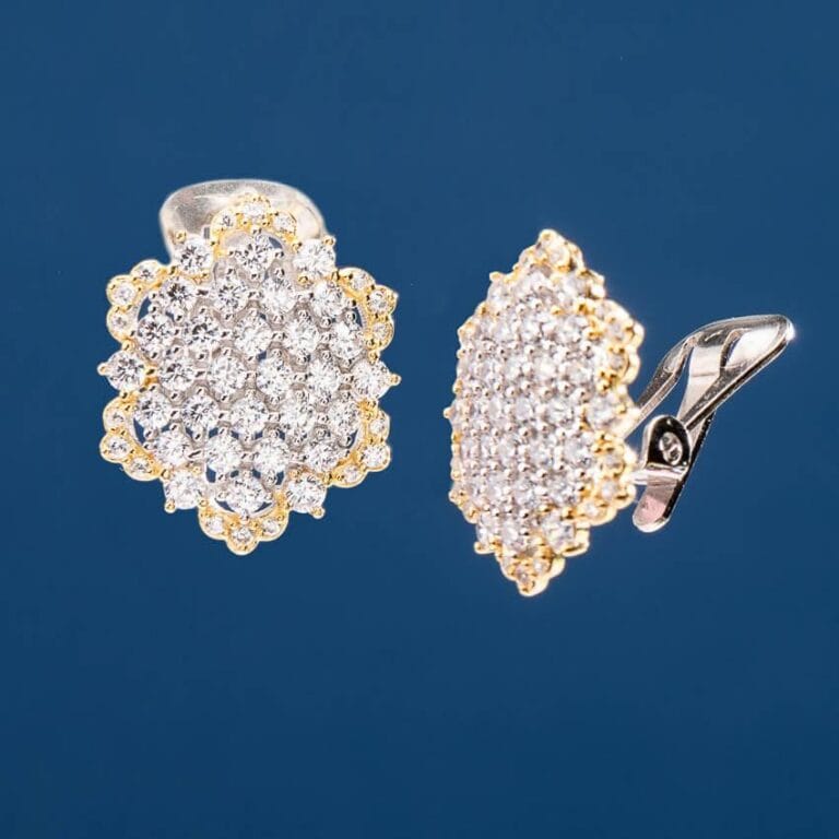 Orecchini clip merletto oro argento zirconi 1