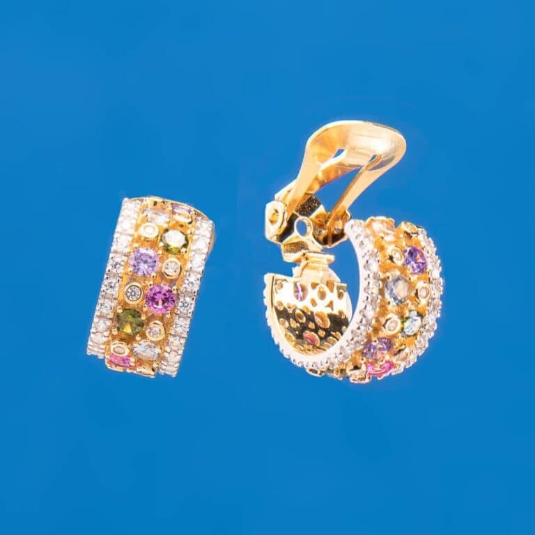 Orecchini clip mezzo cerchio oro zirconi multicolorati 1