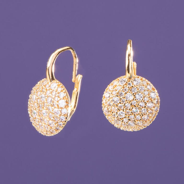 Orecchini monachella argento dorato disco zirconi 2