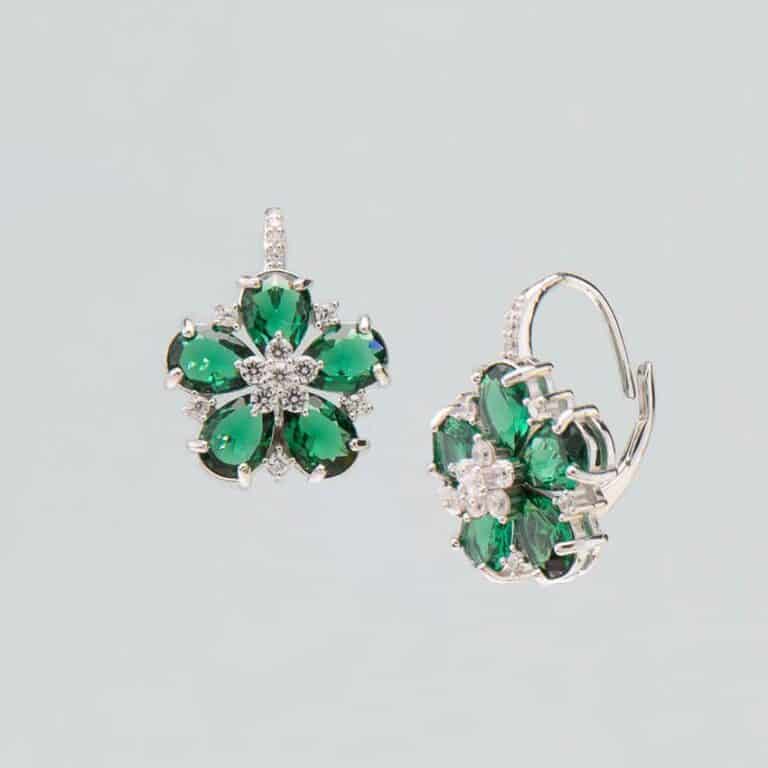 Orecchini monachella fiore argento verde smeraldo 1