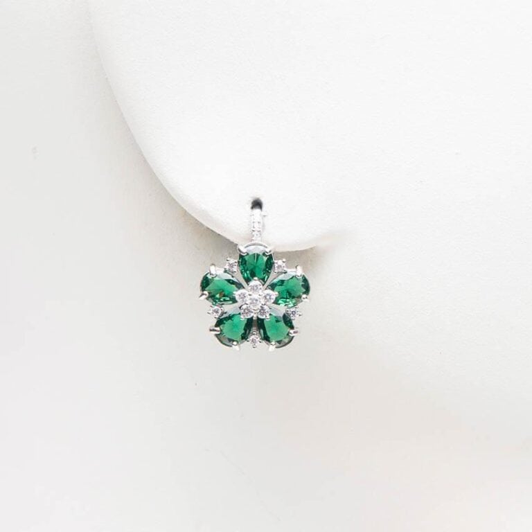 Orecchini monachella fiore argento verde smeraldo 2