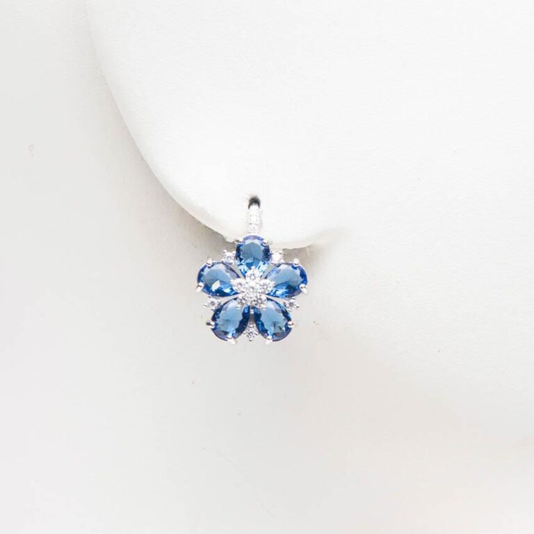 Orecchini monachella fiore argento zaffiro blu 2