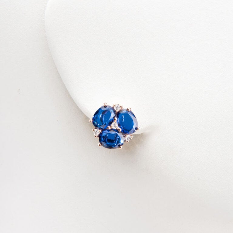 Orecchini perno clip argento zirconi blu zaffiro 1