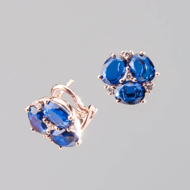 Orecchini perno clip argento zirconi blu zaffiro 2