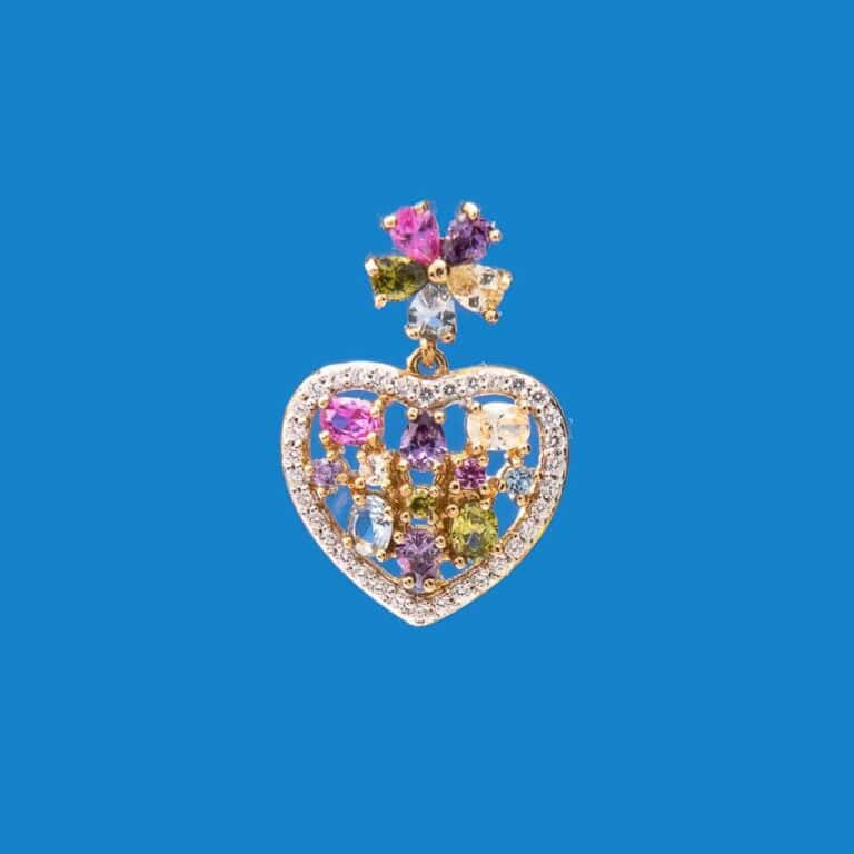 Orecchini perno fiore cuore zirconi multicolorati 1
