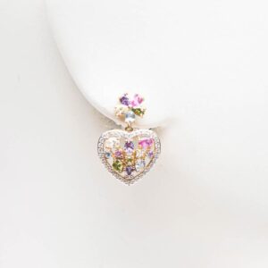 Orecchini perno fiore cuore zirconi multicolorati 2