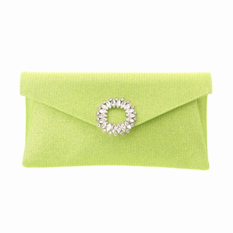 Pochette tessuto scintillante verde lime decorazione gioiello 2