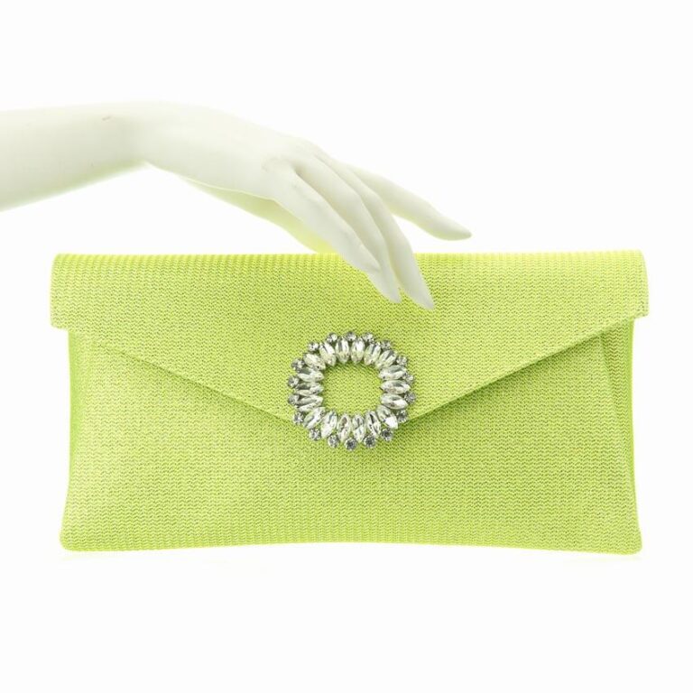 Pochette tessuto scintillante verde lime decorazione gioiello 4