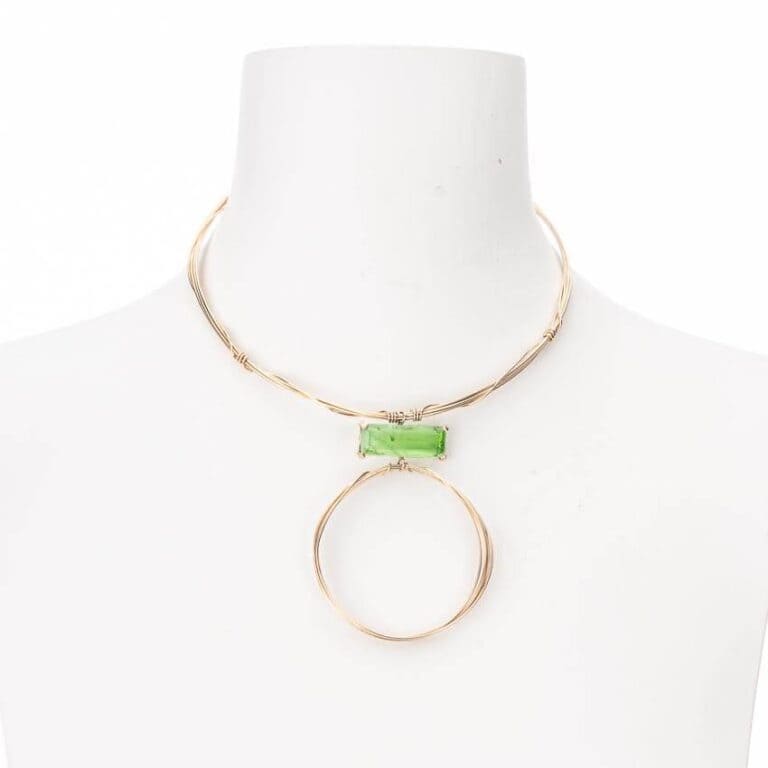 Collana girocollo rigido oro ciondolo azzurro acquamarina
