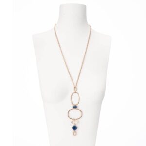 Collana lunga oro ciondolo geometrico pietra dura blu 1