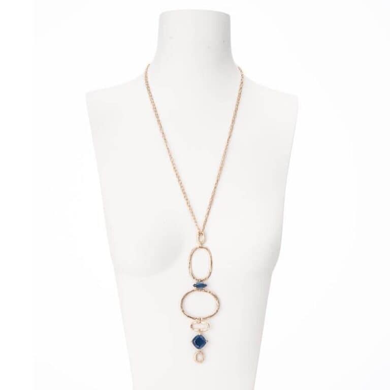Collana lunga oro ciondolo geometrico pietra dura blu 1