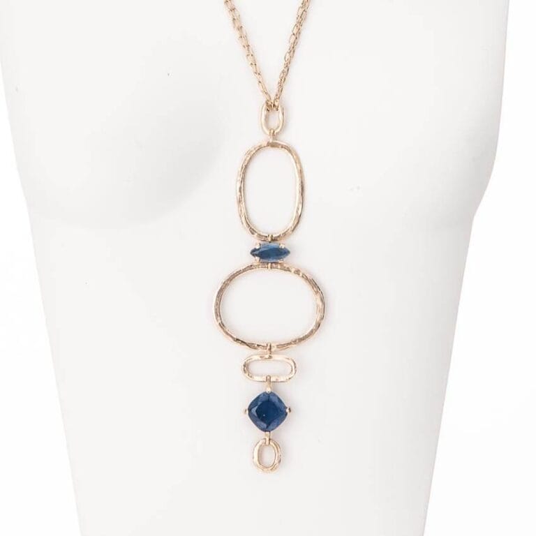 Collana lunga oro ciondolo geometrico pietra dura blu