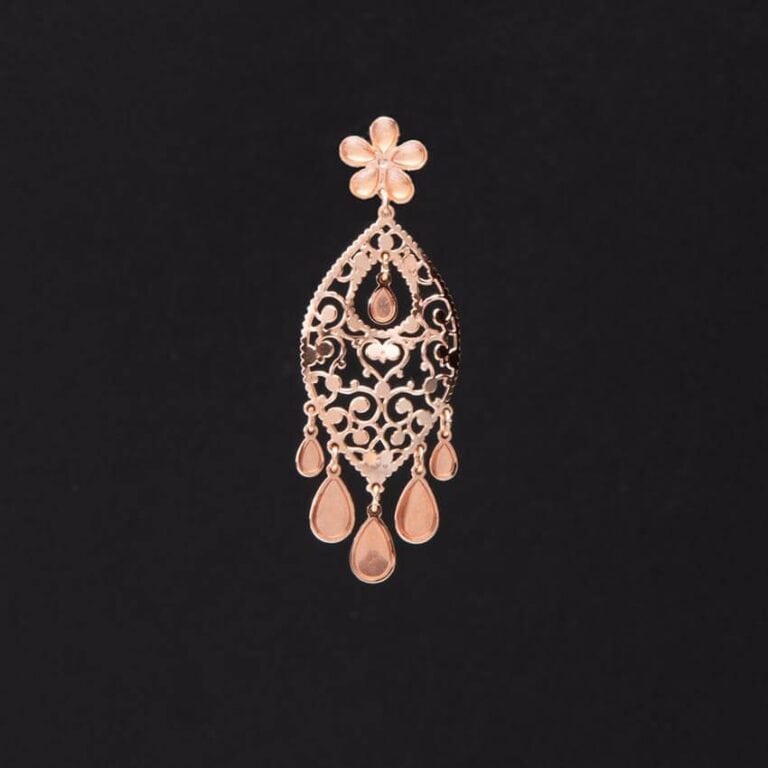 Orecchini a perno arabesco e fiore oro rosa 2