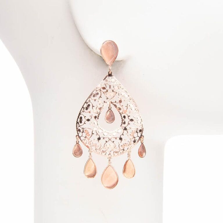 Orecchini a perno arabesco e gocce oro rosa