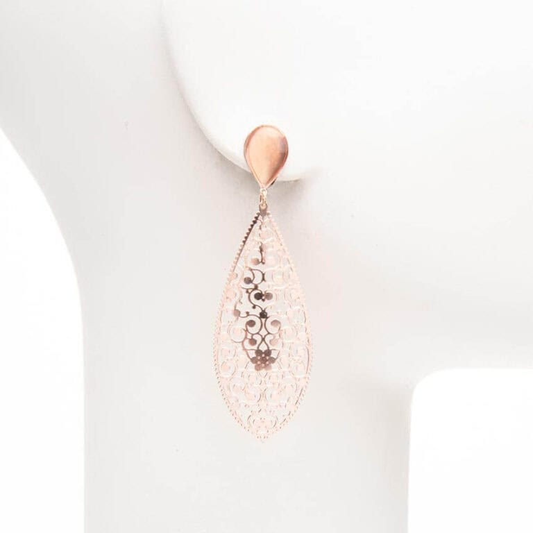 Orecchini perno goccia arabesco oro rosa