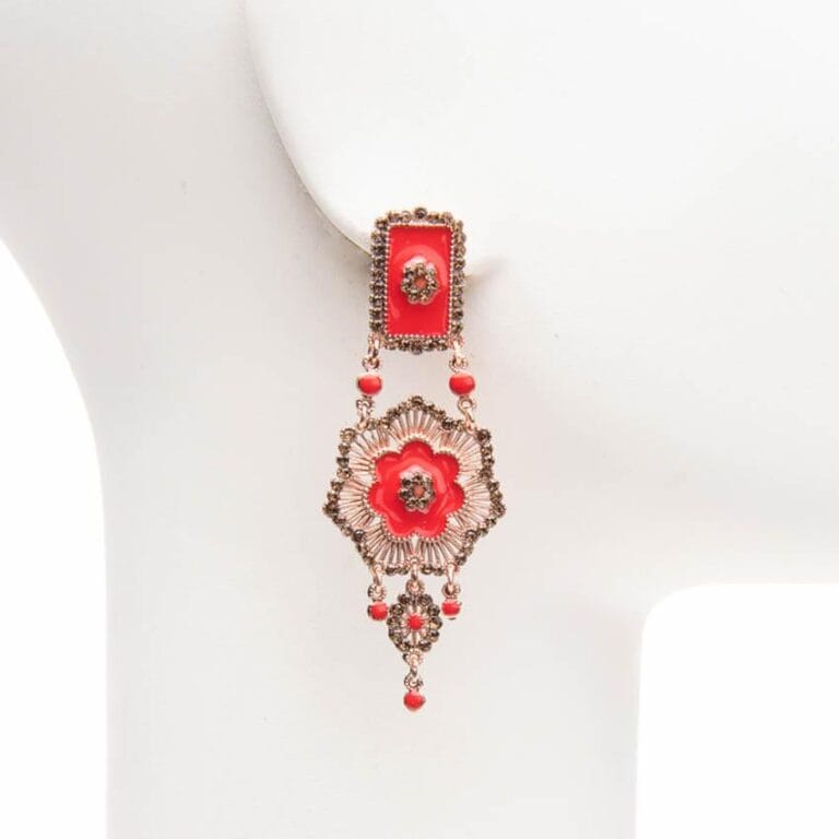 Orecchini perno modello Deco oro rosa rosso 2