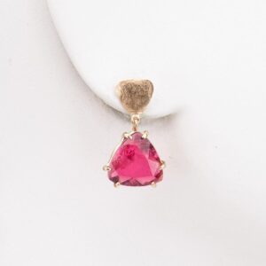 Orecchini perno oro ciondolo pietra rosa tormalina