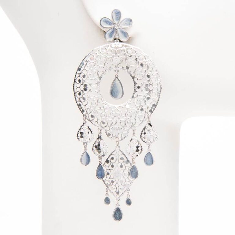 Orecchini perno pendenti arabesco chandelier azzurro argento 1