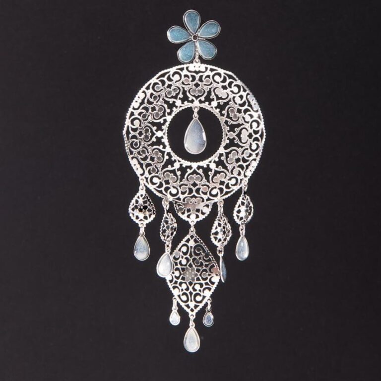 Orecchini perno pendenti arabesco chandelier azzurro argento 2