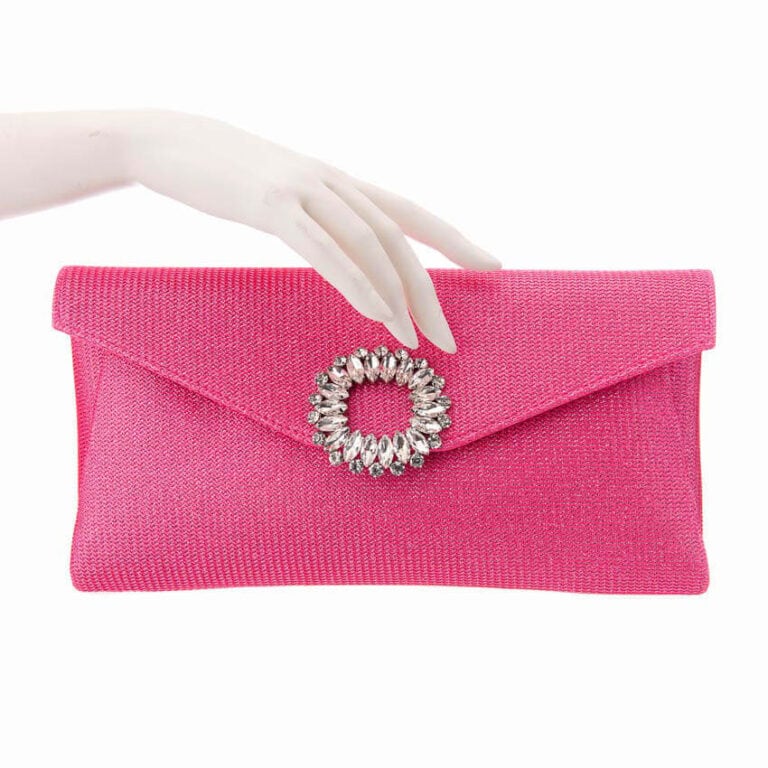 Pochette tessuto scintillante rosa fuxia decorazione gioiello 2