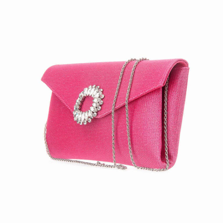Pochette tessuto scintillante rosa fuxia decorazione gioiello 3