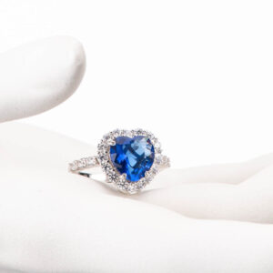 Anello cuore blu zaffiro corona zirconi brillanti 1