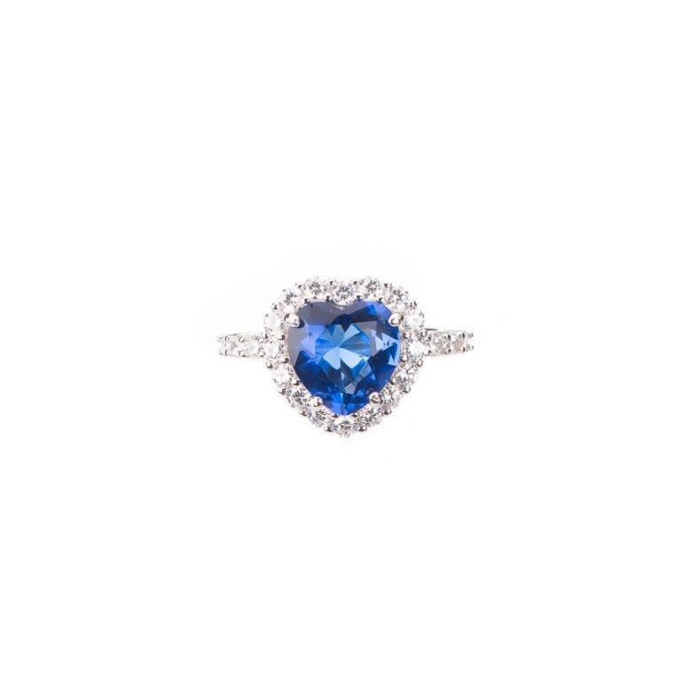 Anello cuore blu zaffiro corona zirconi brillanti 2