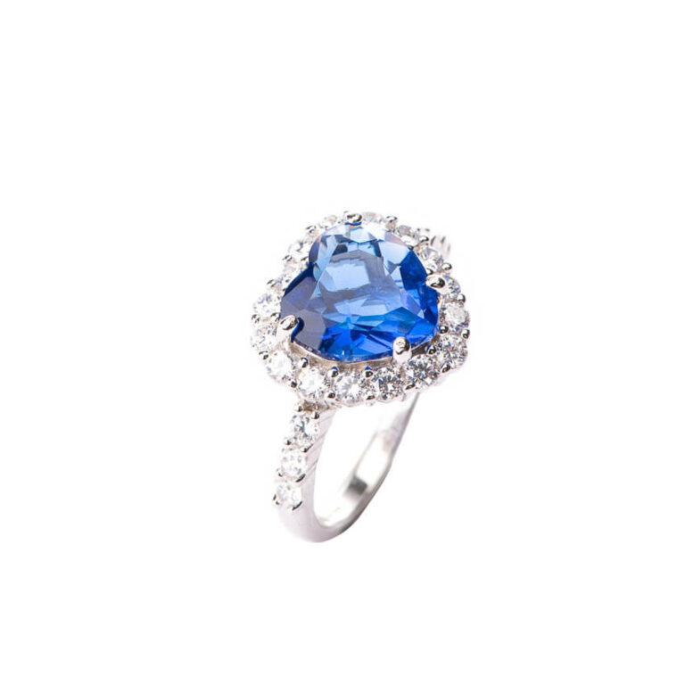 Anello cuore blu zaffiro corona zirconi brillanti 3
