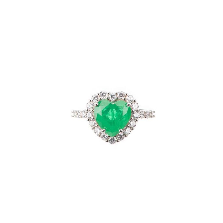 Anello cuore verde smeraldo corona zirconi brillanti 2